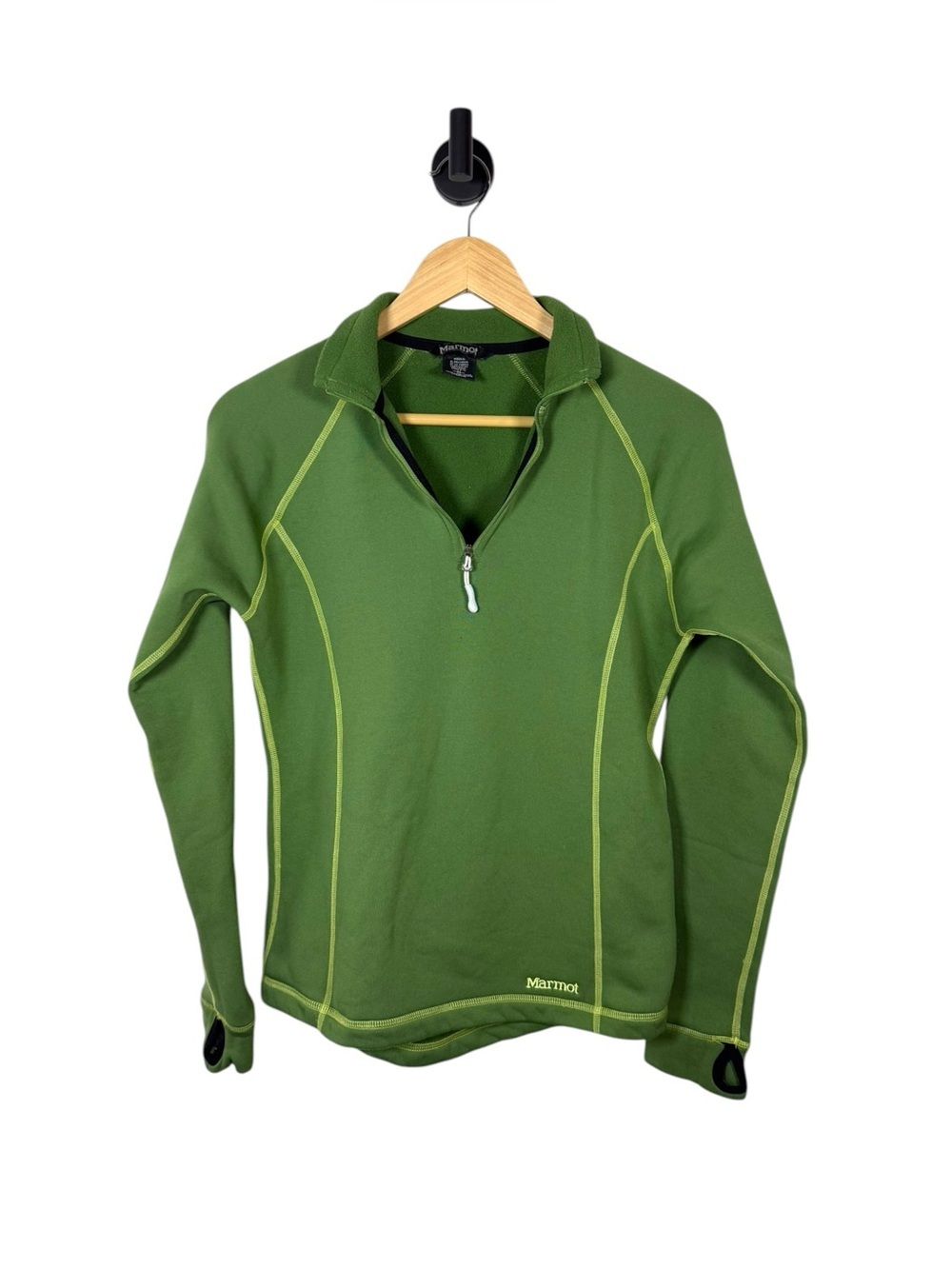 Marmot Women's Quarter Zip Performance Pullover Thumbholes Green Medium